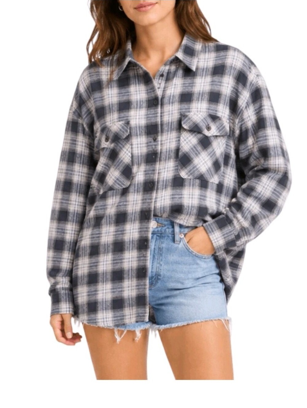Wild Fable Womens Plaid Button-Down Shirt Black & Gray Xxl Nwt